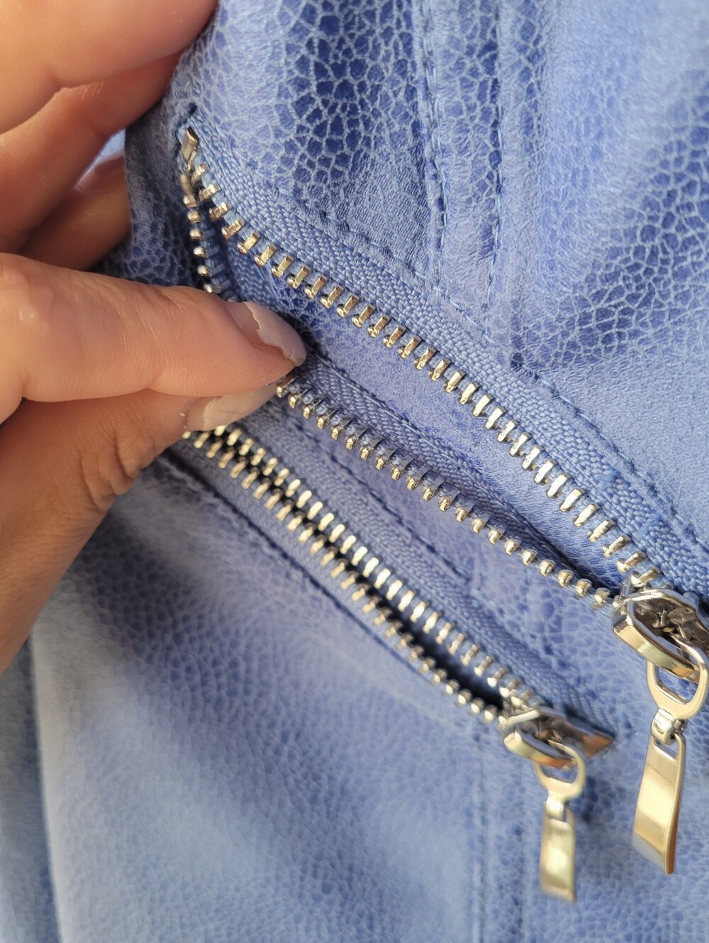 Lena Gabrielle Women's Faux Suede Jacket sz 8 Ocean BLUE Full Zip Stripe Trim - Picture 5 of 12